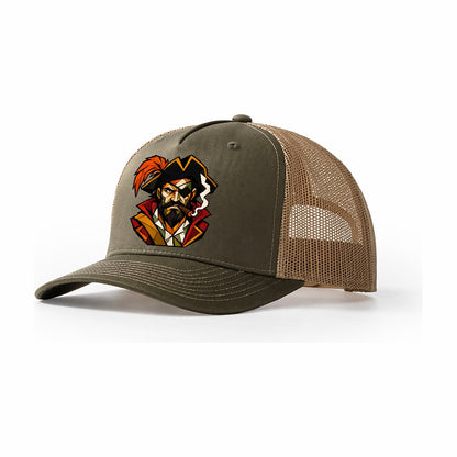 Pirate Captain Portrait Trucker Hat – Olive Khaki