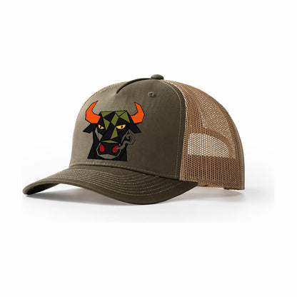 Bull Frontal Flared Nostrils Trucker Hat – Olive Khaki