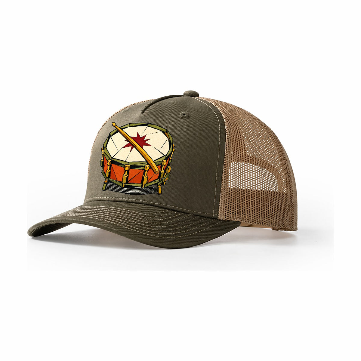 Snare Drum Close Up Trucker Hat – Olive Khaki
