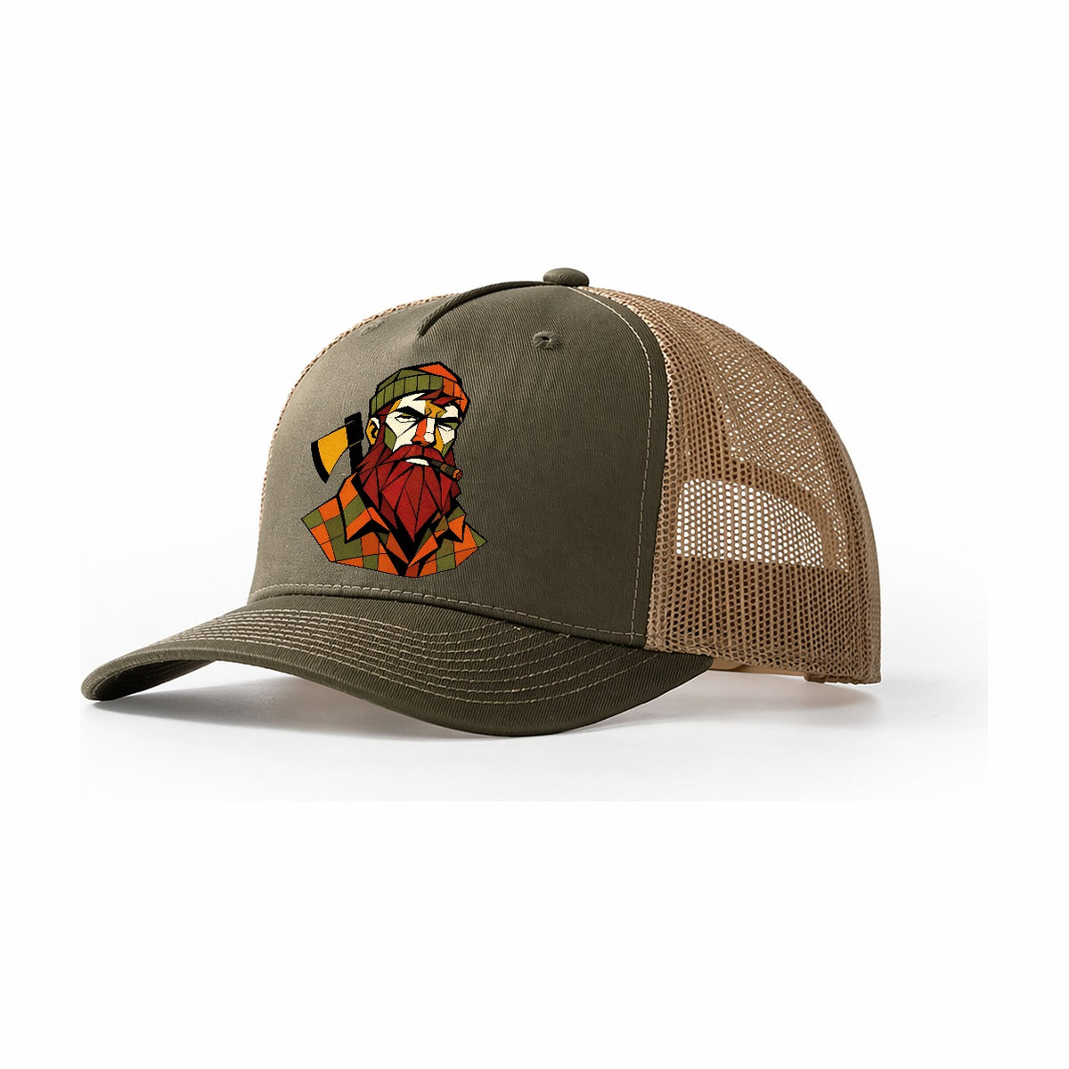Lumberjack Axe Portrait Trucker Hat – Olive Khaki