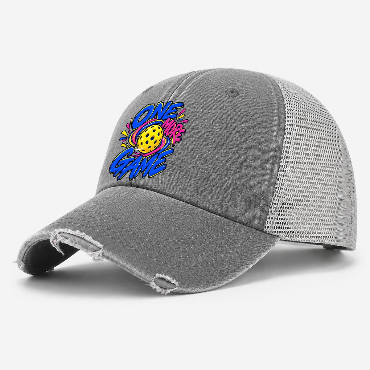 One More Game Pickleball Life Washed Trucker Hat – Grey