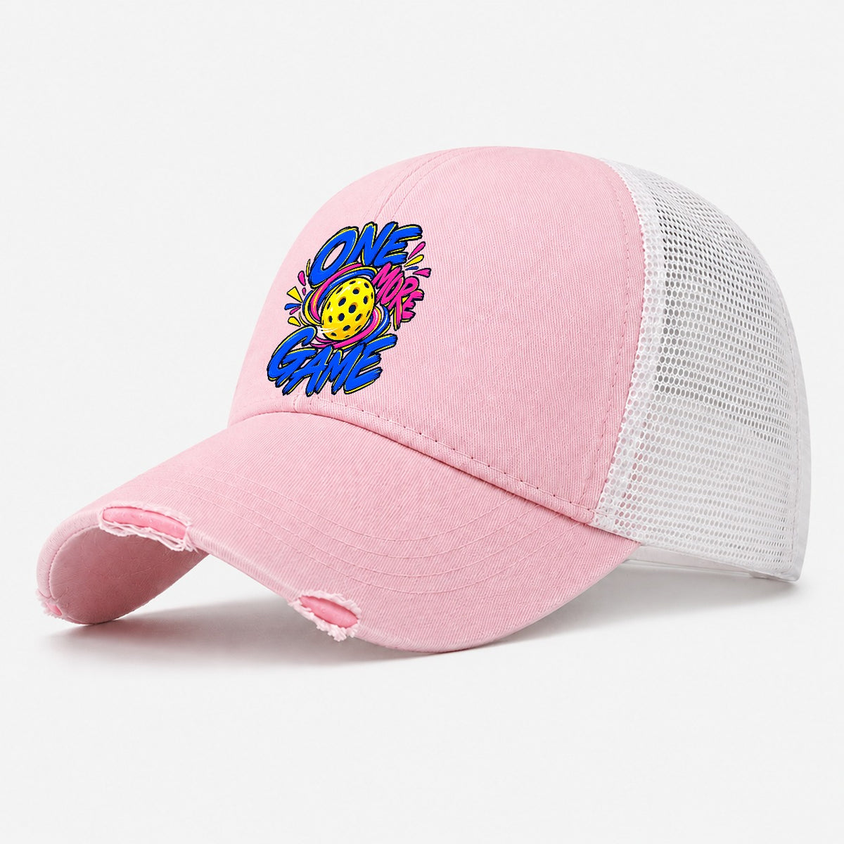 One More Game Pickleball Life Washed Trucker Hat – Light Pink