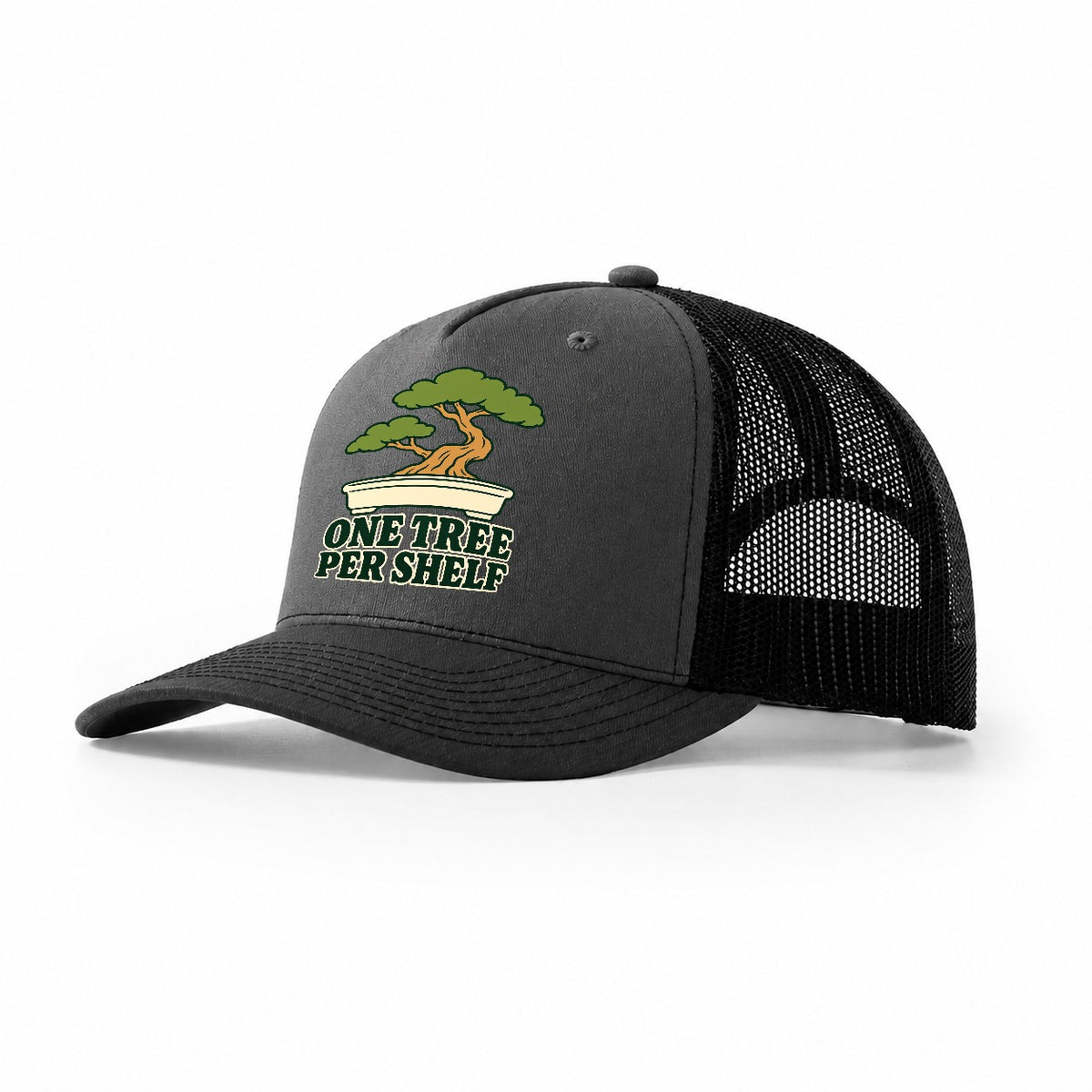 One Tree Per Shelf Bonsai Trucker Hat – Dark Grey Black