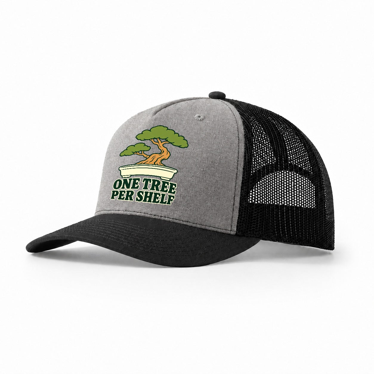 One Tree Per Shelf Bonsai Trucker Hat – Grey Black