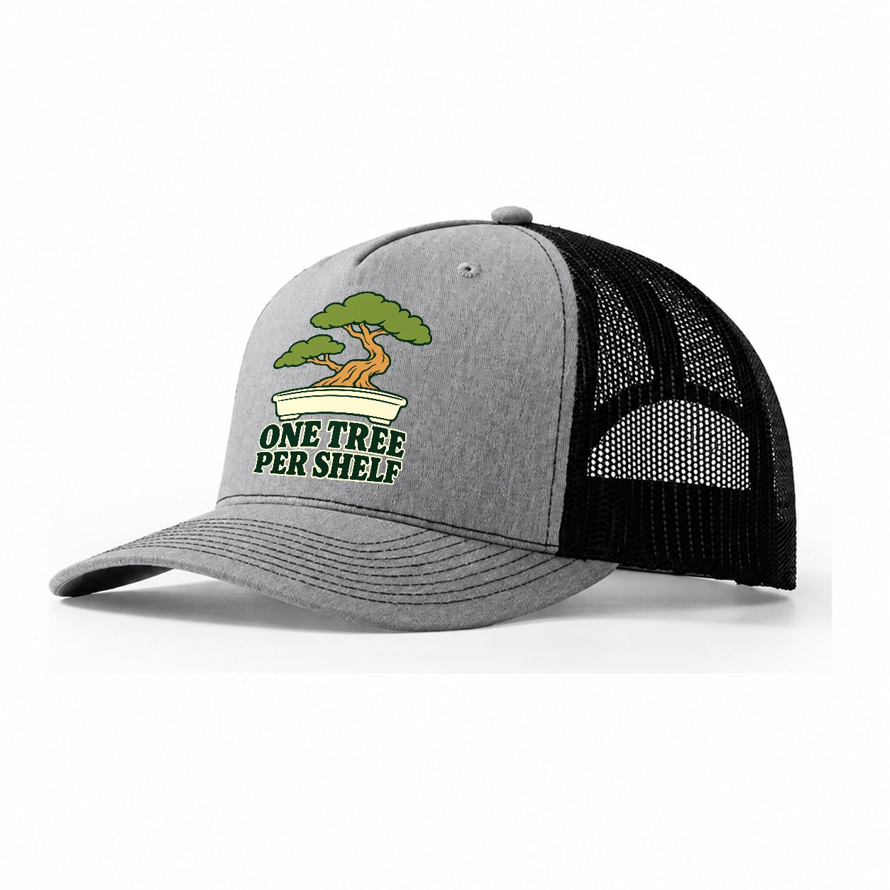 One Tree Per Shelf Bonsai Trucker Hat – Sport Grey Black