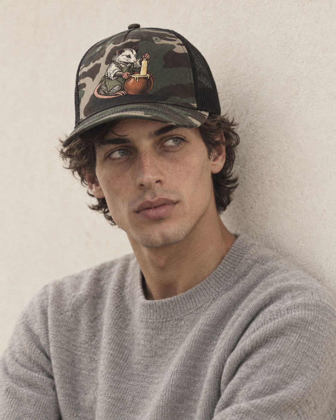 Model wearing the cap