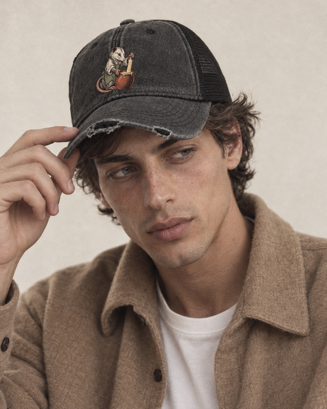 Model wearing the cap
