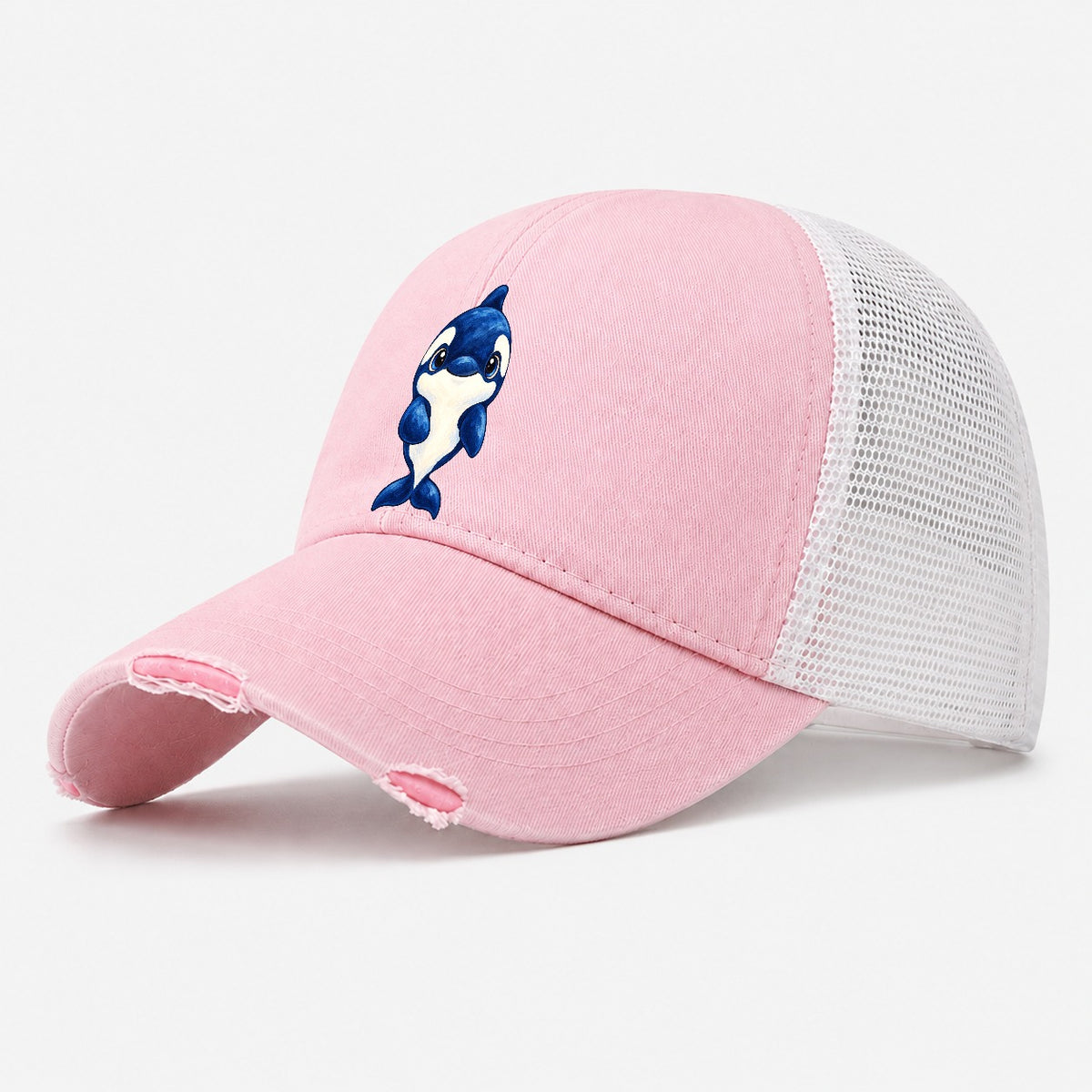 Orca Front Splash Sea Sprite Washed Trucker Hat – Light Pink