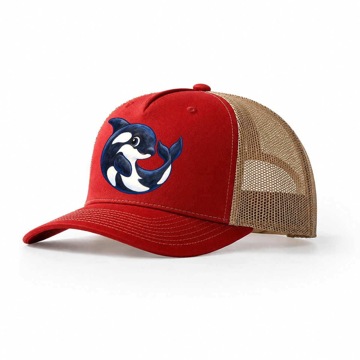 Orca Moon Curl Sea Sprite Trucker Hat – Red Khaki