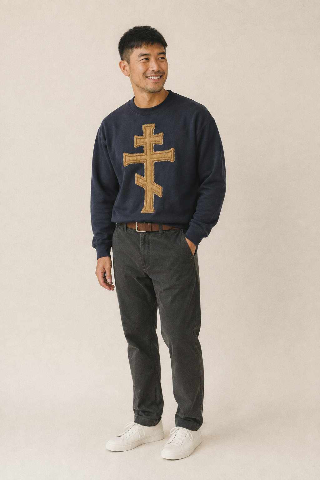 Orthodox Cross Fleece Sweatshirt – studio model photo