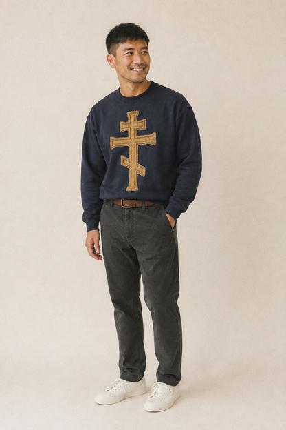 Orthodox Cross Fleece Sweatshirt – studio model photo