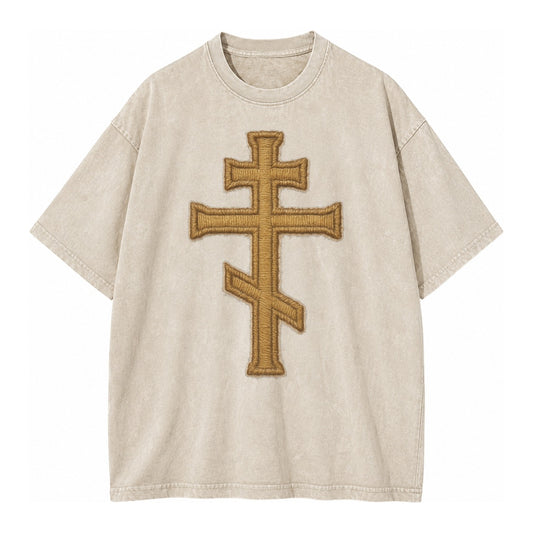 Orthodox Cross  - Vintage T-shirt – Off White