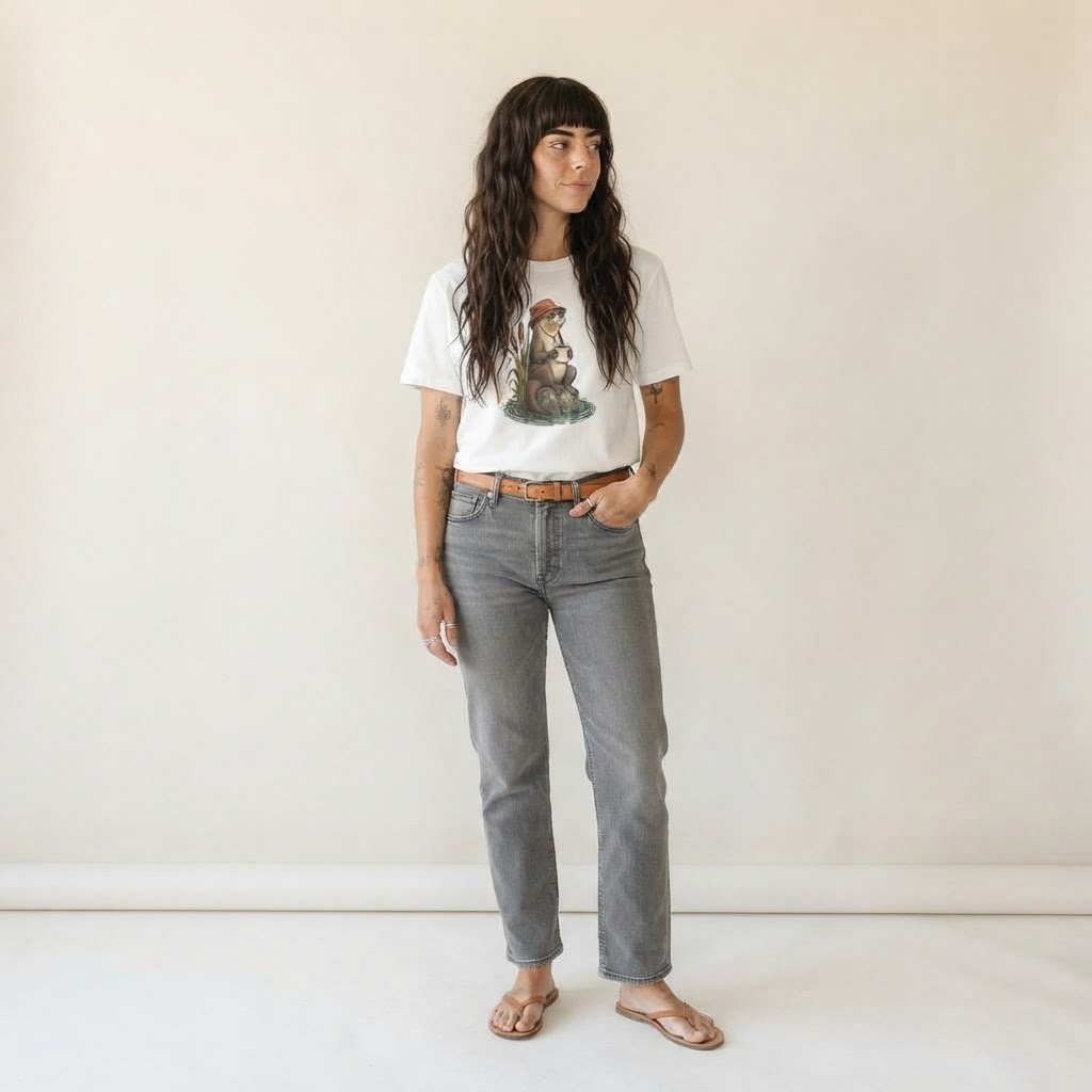 Otter Coffee Break Slow Camp Club Classic T-shirt – studio model photo