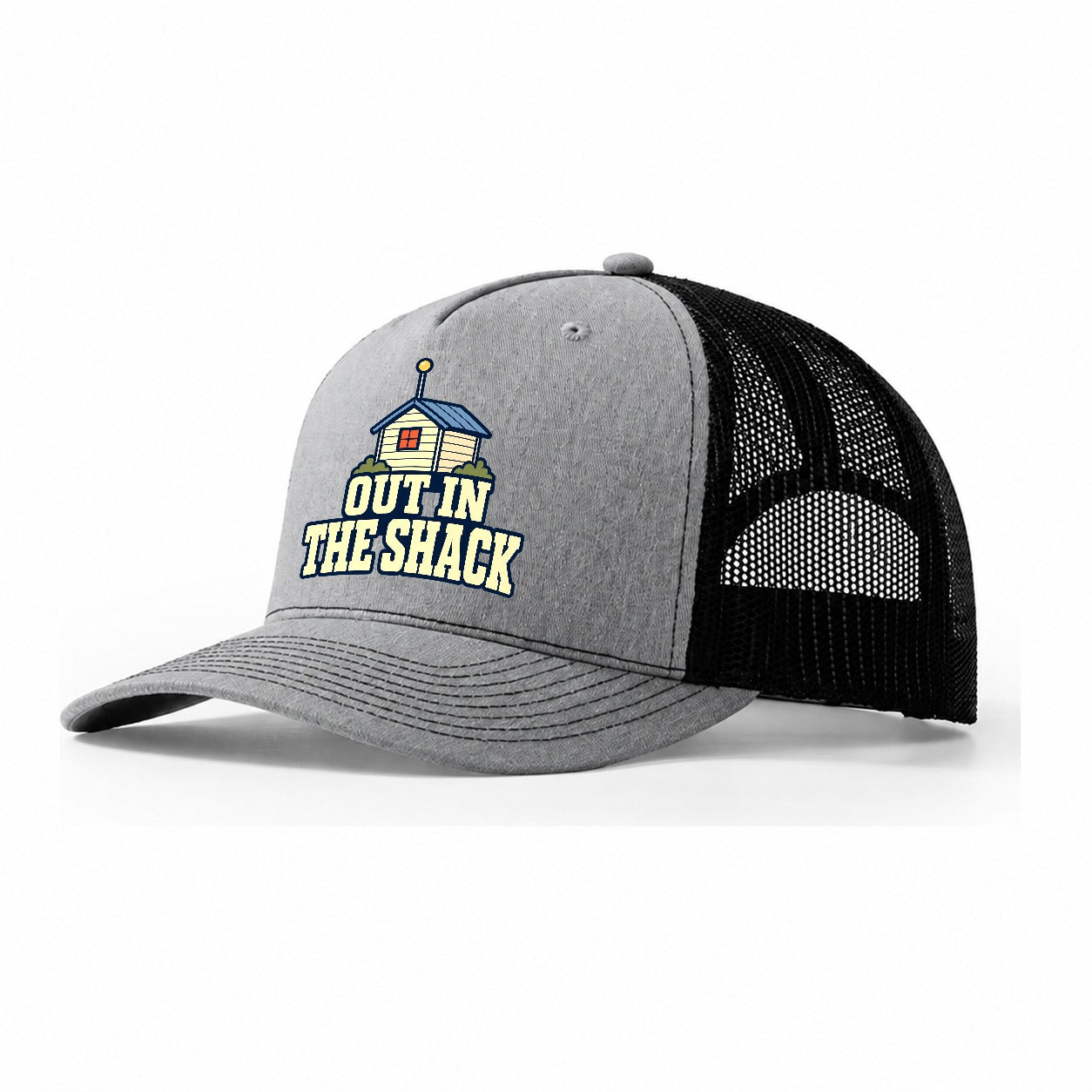 Out In The Shack Amateur Radio Trucker Hat – Sport Grey Black