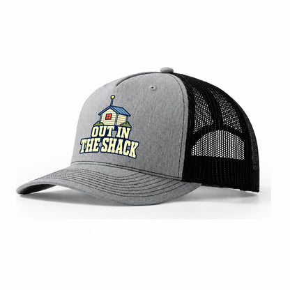 Out In The Shack Amateur Radio Trucker Hat – Sport Grey Black