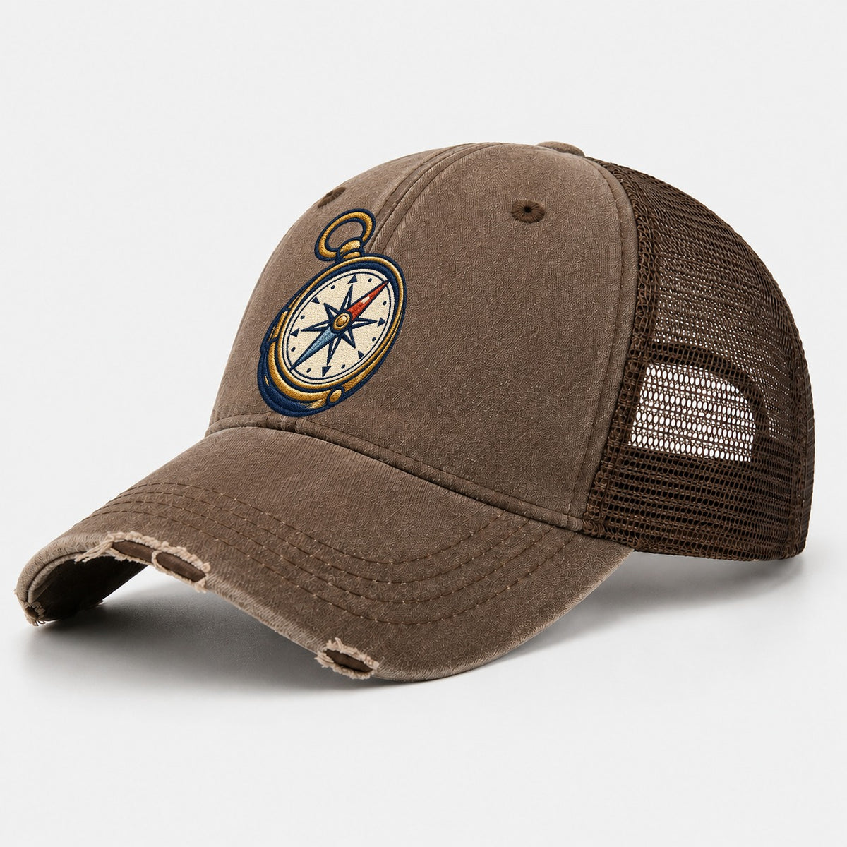 Outdoor Compass Tiny Solo Marks Washed Trucker Hat – Coffee