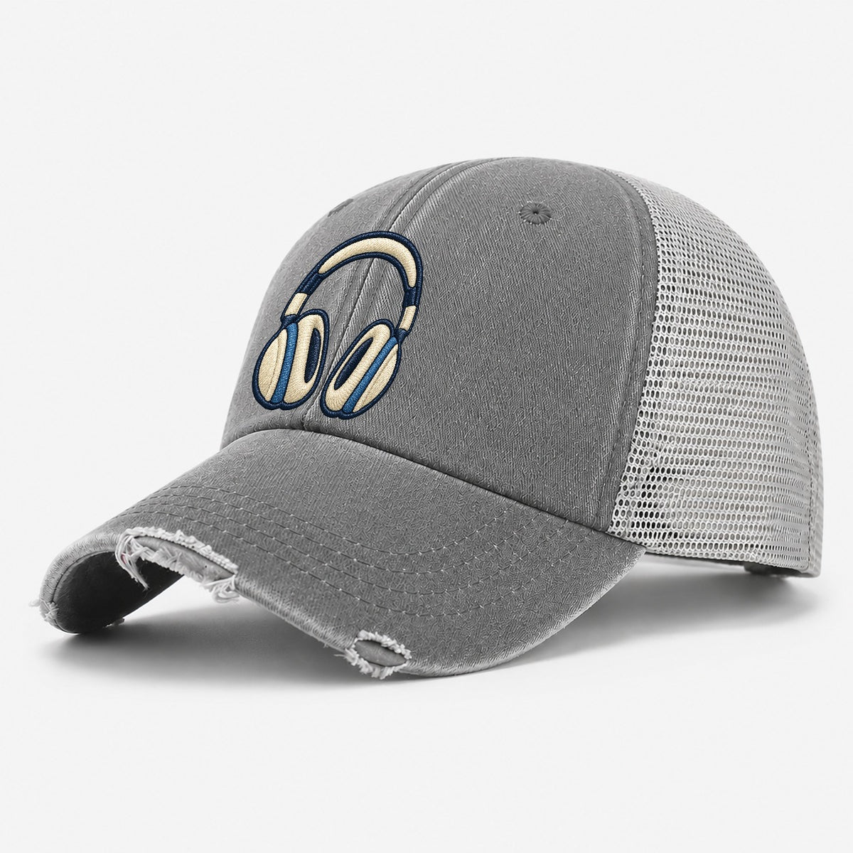 Over Ear Headphones Tiny Solo Marks Washed Trucker Hat – Grey