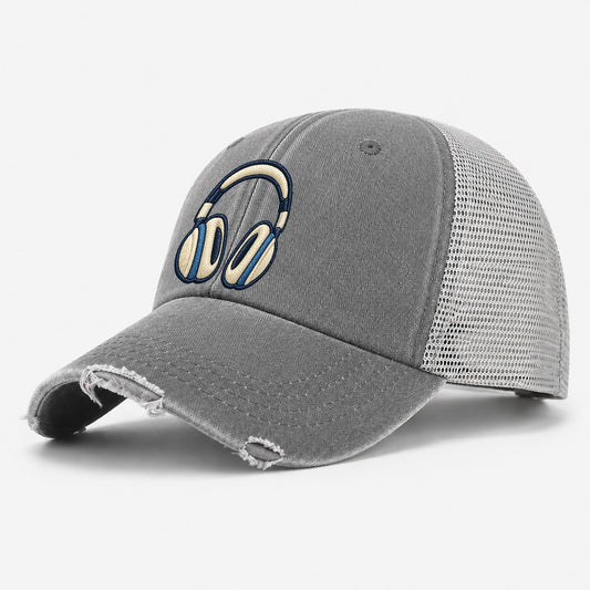 Over Ear Headphones Tiny Solo Marks Washed Trucker Hat – Grey