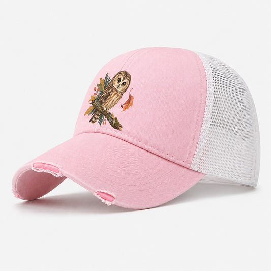 Owl Falling Leaf Gentle Wild Washed Trucker Hat – Light Pink