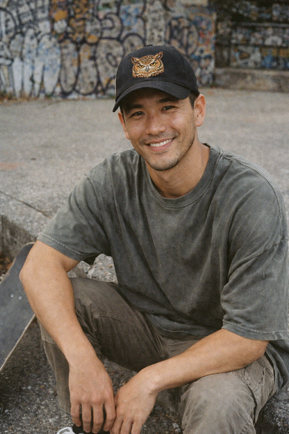 Model wearing Owl Great Horned Baseball Cap