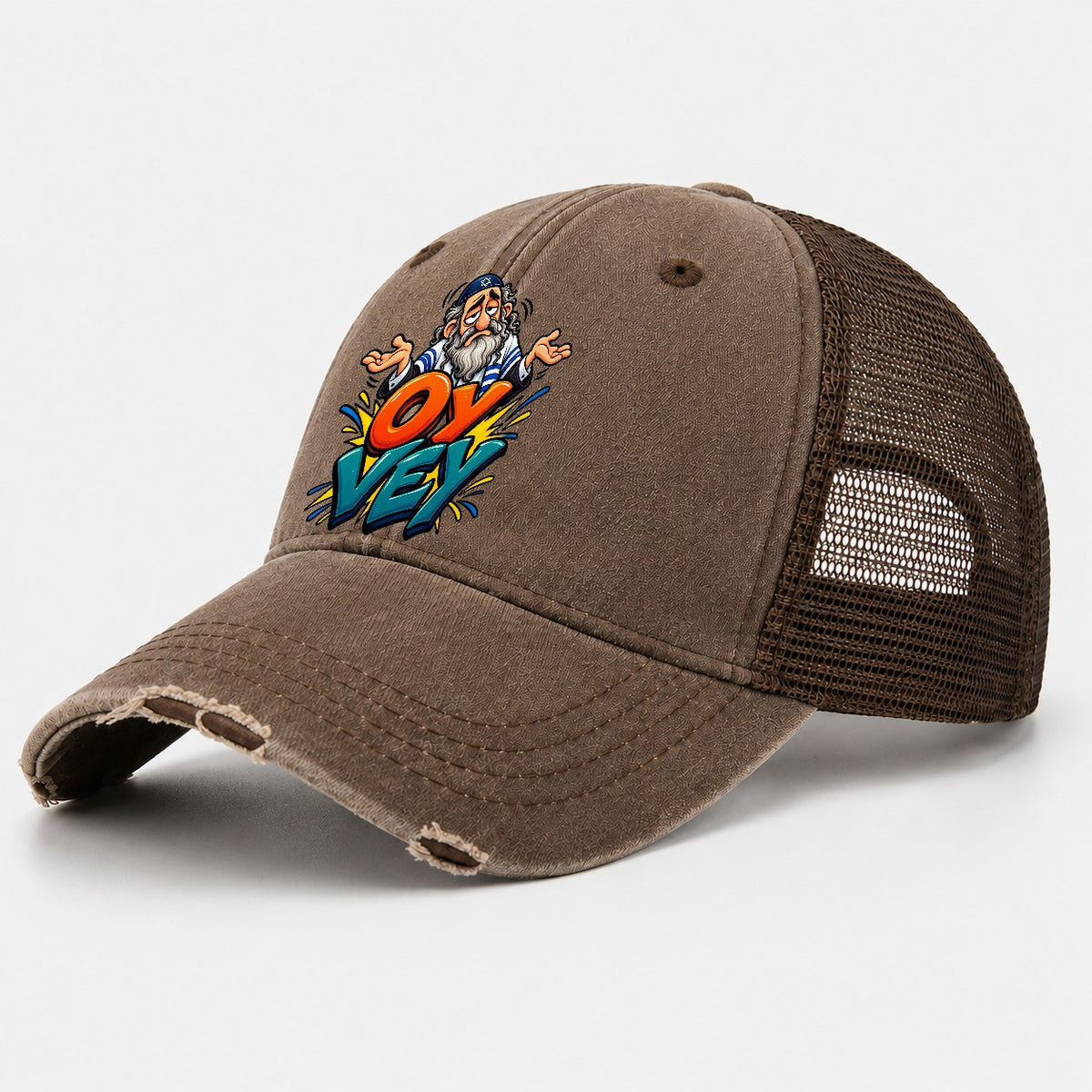 Oy Vey Drama Judaism Heritage Washed Trucker Hat – Coffee