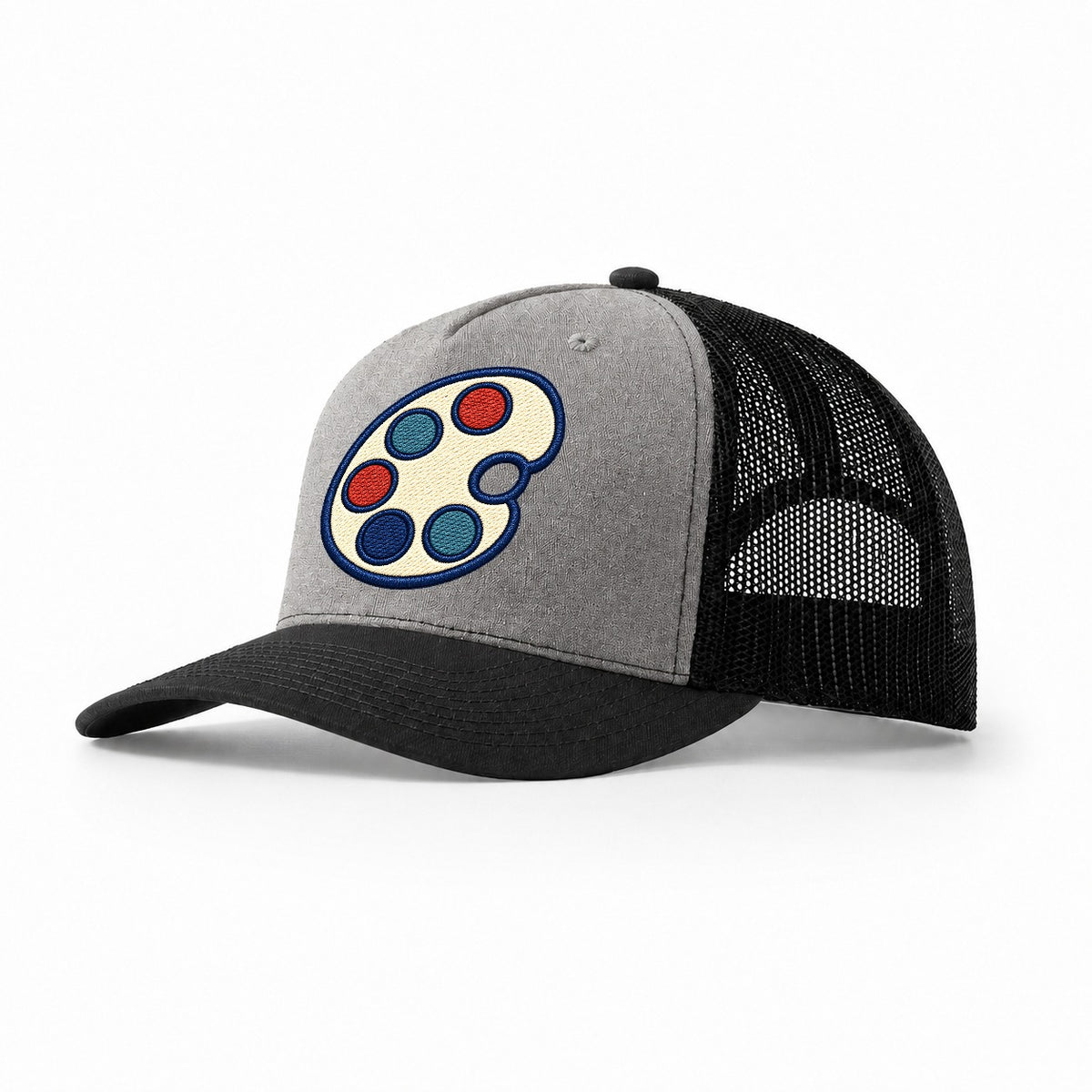 Painter Palette Tiny Solo Marks Trucker Hat – Grey Black