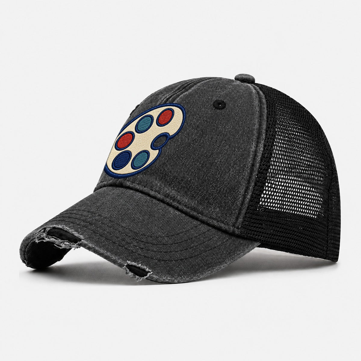 Painter Palette Tiny Solo Marks Washed Trucker Hat – Black