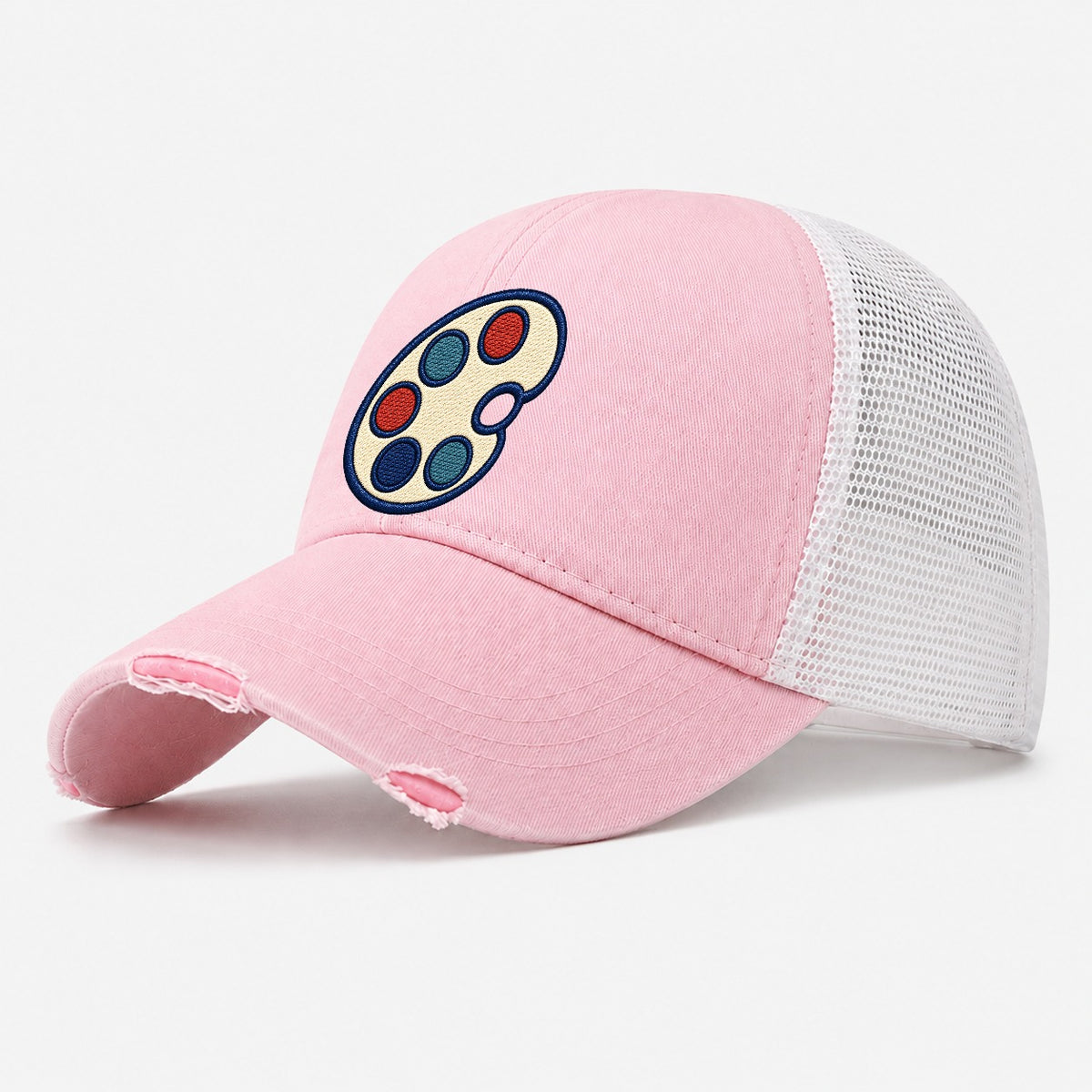 Painter Palette Tiny Solo Marks Washed Trucker Hat – Light Pink
