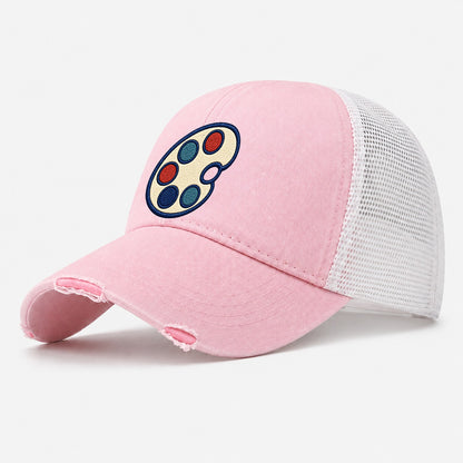 Painter Palette Tiny Solo Marks Washed Trucker Hat – Light Pink