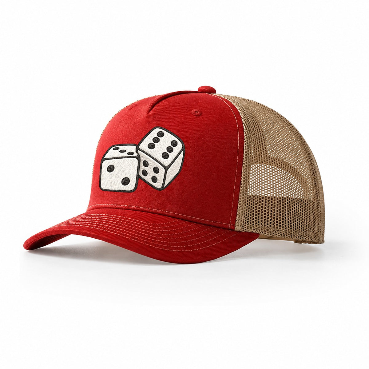 Pair Of White Dice Board Games Trucker Hat – Red Khaki