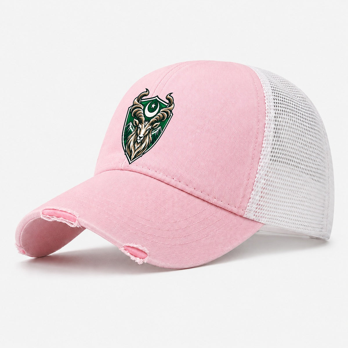 Pakistan Minimal Emblem Country Logos Washed Trucker Hat – Light Pink