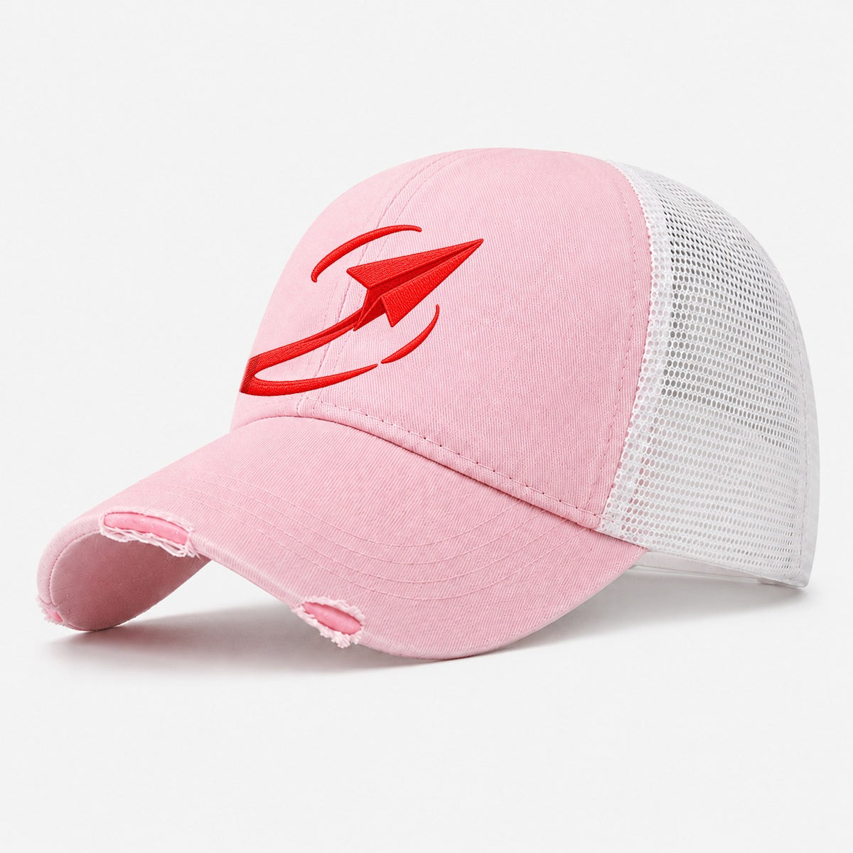 Paper Plane Open Orbit Micro Motion Mark Washed Trucker Hat – Light Pink