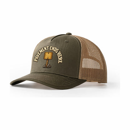 Pavement Ends Here Off Roading And Overlanding Trucker Hat – Olive Khaki
