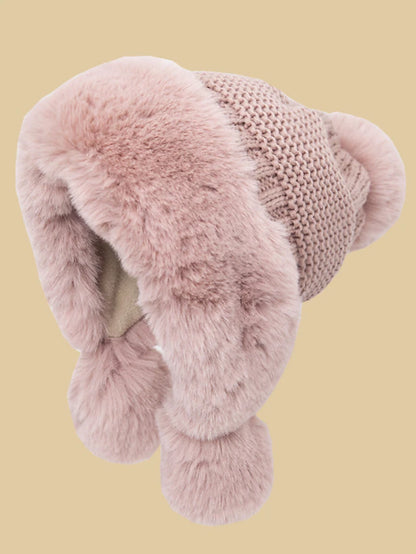 Thicken Bomber Hats New Style Women Fur Ball Plus Velvet Warm Hood Outdoor Winter Cold-Proof Fashion Cute Woolen Cap
