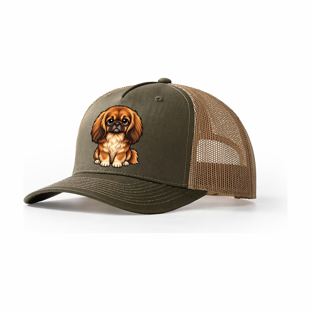 Pekingese Sitting Sweetheart Trucker Hat – Olive Khaki