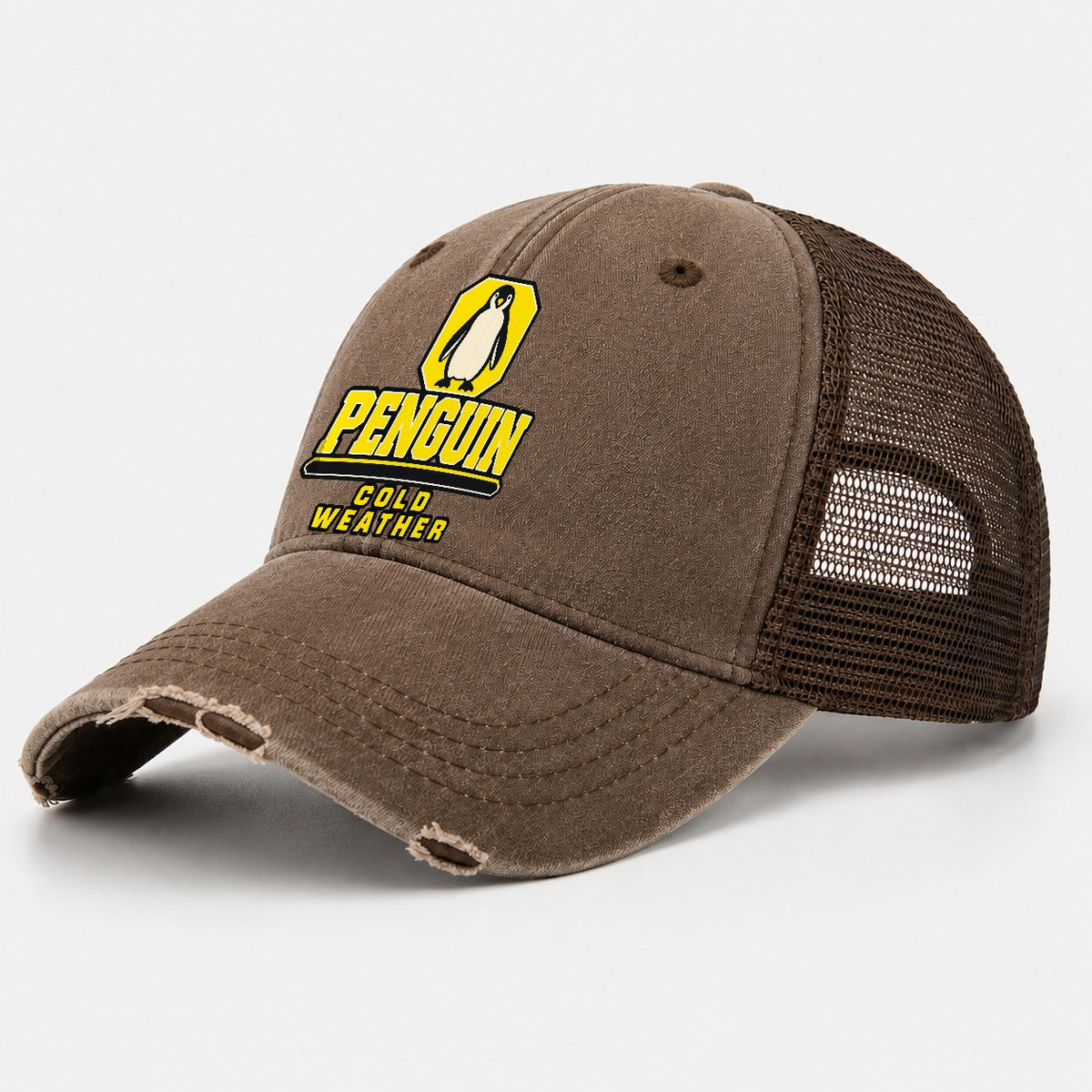 Penguin Cold Weather Heavy Duty Washed Trucker Hat – Coffee