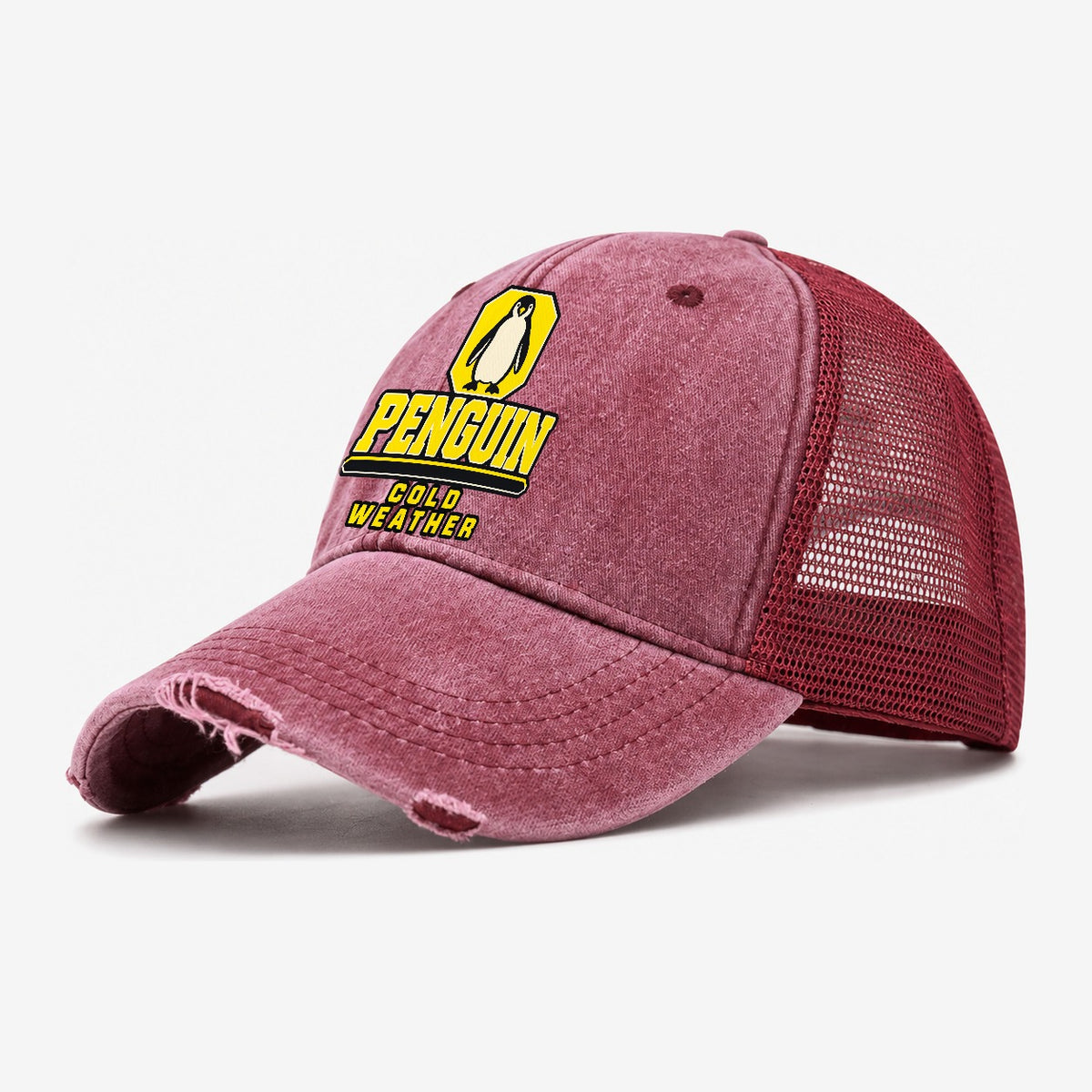 Penguin Cold Weather Heavy Duty Washed Trucker Hat – Wine Red