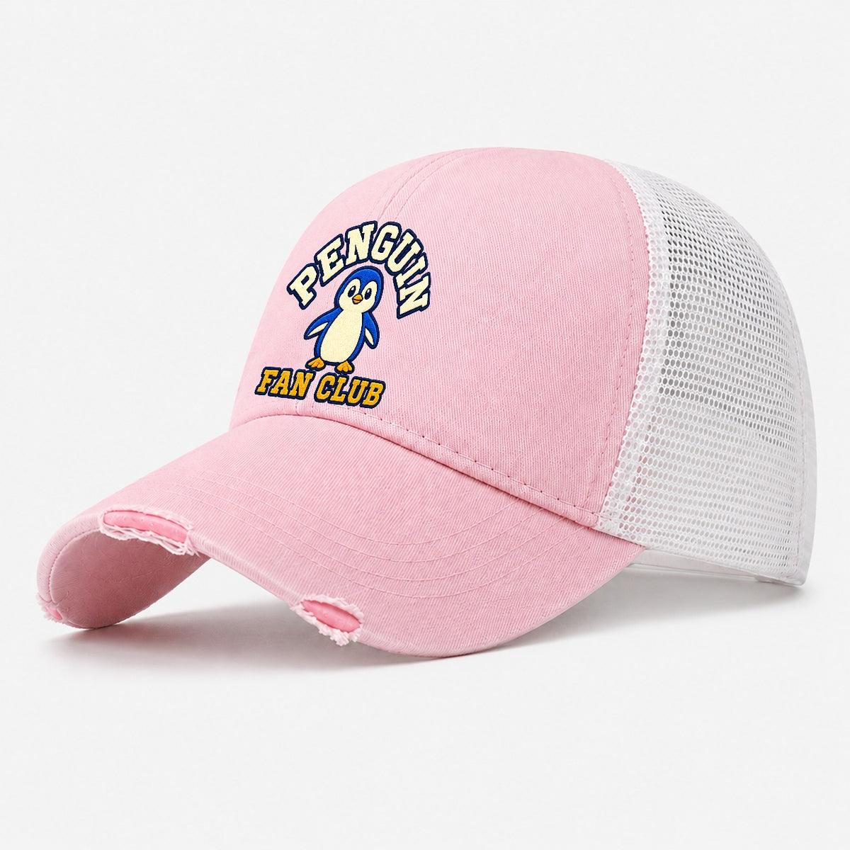 Penguin Fan Club Washed Trucker Hat – Light Pink