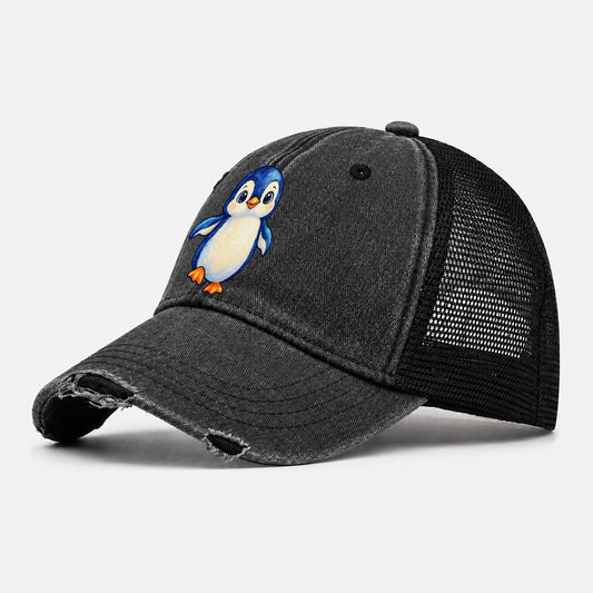 Penguin Front Waddle Sea Sprite Washed Trucker Hat – Black