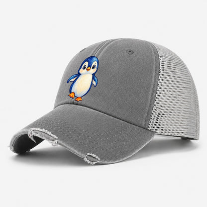 Penguin Front Waddle Sea Sprite Washed Trucker Hat – Grey
