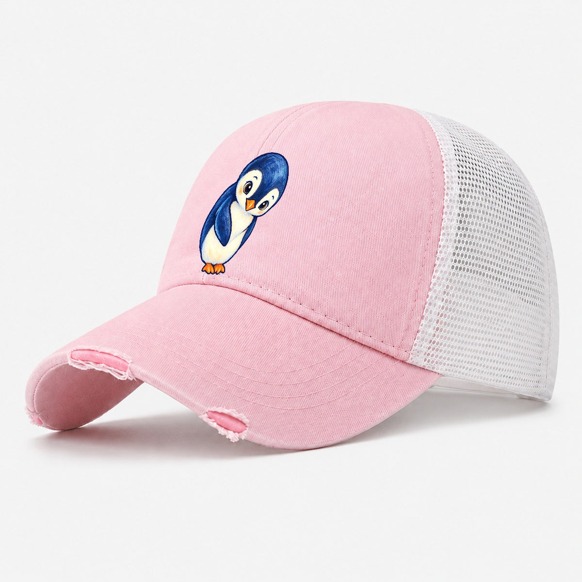 Penguin Little Bow Sea Sprite Washed Trucker Hat – Light Pink