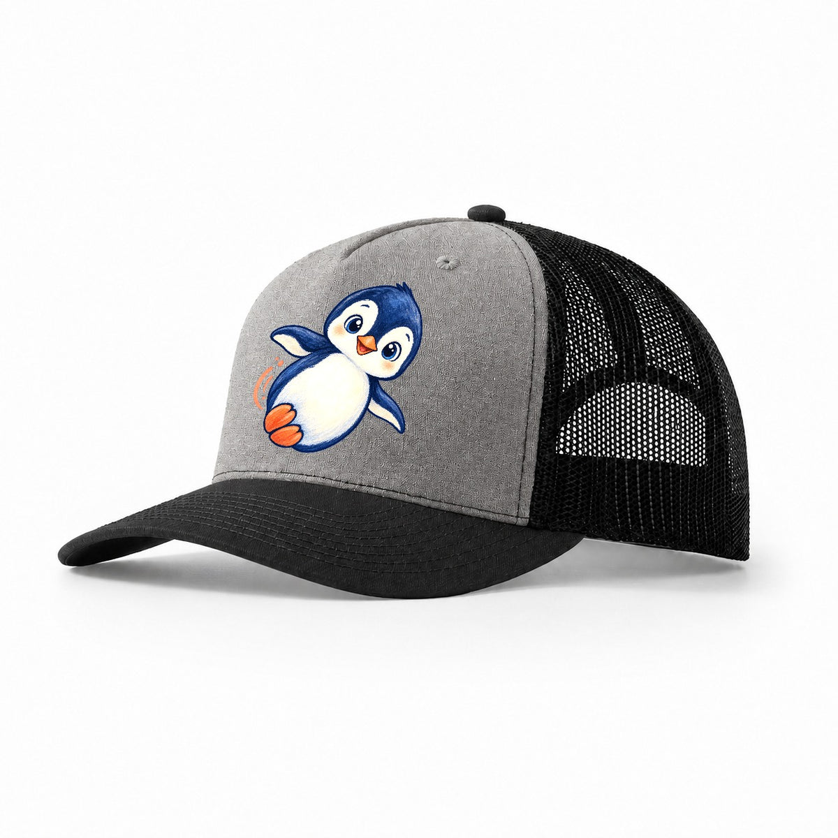 Penguin Side Slide Sea Sprite Trucker Hat – Grey Black