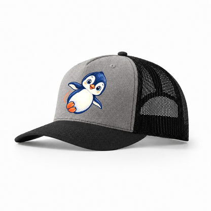 Penguin Side Slide Sea Sprite Trucker Hat – Grey Black