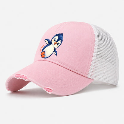 Penguin Side Slide Sea Sprite Washed Trucker Hat – Light Pink