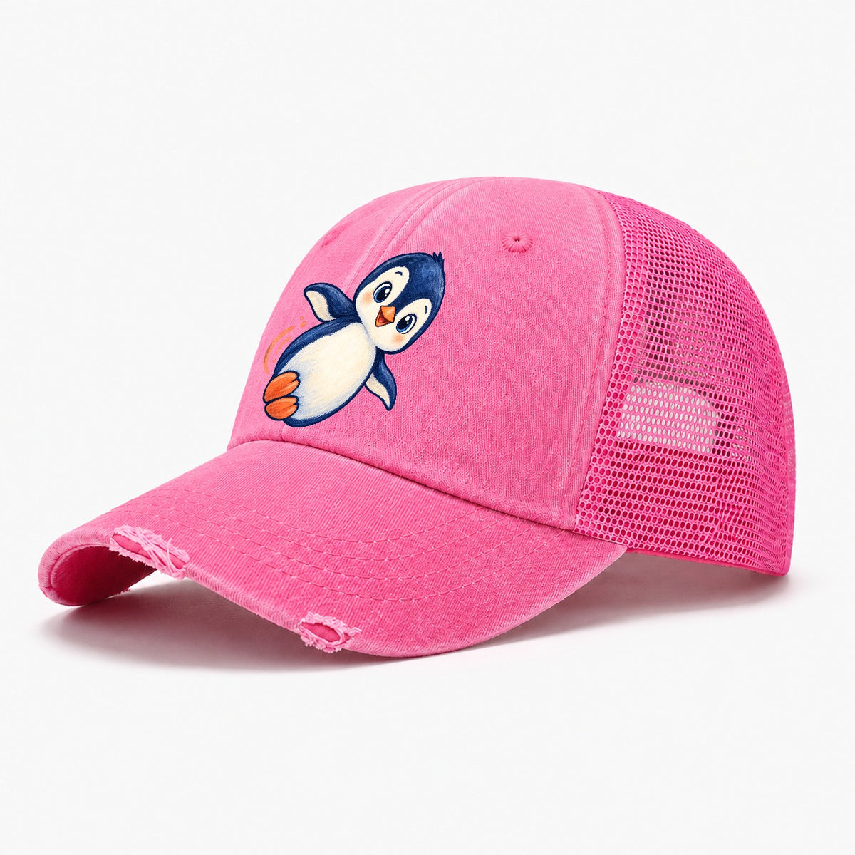 Penguin Side Slide Sea Sprite Washed Trucker Hat – Rose