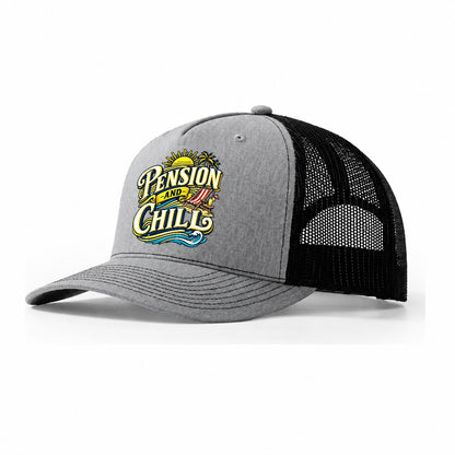 Pension And Chill Retired Living Trucker Hat – Sport Grey Black