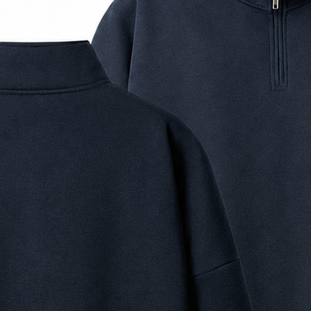 Persian Lion Arch Half-Zip Fleece Sweatshirt – navy-blue fabric close-up