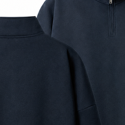Persian Lion Arch Half-Zip Fleece Sweatshirt – navy-blue fabric close-up