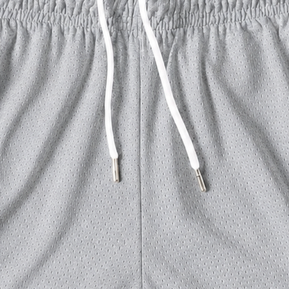 Persian Lion Arch Mesh Shorts – grey fabric close-up