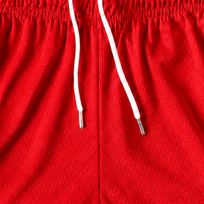 Persian Lion Arch Mesh Shorts – red fabric close-up